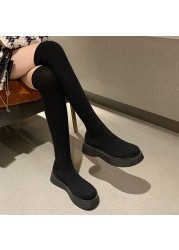 Rimocy 2022 Winter Autumn Women Platform Over The Knee Boots Stretch Knit Stockings Long Boots Woman Slip On Thick Bottom Boots