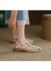 Women Genuine Leather Shoes Summer Sandals Buckle Strap Hollow Out Beach Sandals Cool Women's Shoes 2022 New Size 34-40