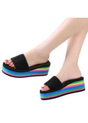 2022 summer ladies sandals slippers thick sole bathroom slippers wedge beach flip flops high heels beach slippers