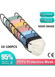 Morandi ffp2fan Adult KN95 Mascarillas FPP2 Face Mask 5 Layers Face Mask Ventilated FFP2 Respirator Mouth Mask KN95 Color