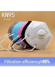 5 Layers Black KN95 Face Mask Unisex Mascarillas Masque with Air Valve Breathing Dust Mouth Masks Safety Pink FFP2 ffp3 маска