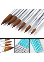 6pcs/set Acrylic Drawing Nail Brush UV Gel Brush Crimped Round Metal Handle Painting Pen Rhinestone Handle Nail Art Tool