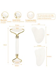 White Jade Roller Gua Sha Set White Jade Massager Anti Aging Eye Puffiness Wrinkle Skin Care Facial Massage Eyes Slimming