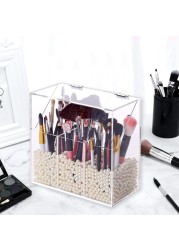 Pearl Clear Acrylic Cosmetic Brush Holder Transparent Container Dustproof Beauty Tools Makeup Organizer Pen Storage Box