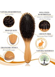 Boar Bristle Hair Brush Scalp Paddle Oval Gasbag Massage Comb Anti-static Natural Beech Wooden Handle Hairbrush Styling Tool