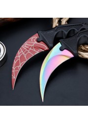 ريال مكافحة سترايك Karambit سكين شفرة مثبتة Lore غمد النمر الأسنان قوس قزح أدوات تكتيكية لحفظ الحياة أداة الصيد السكاكين