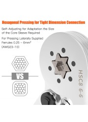 Hexagonal Ferrule Wire Stripping Tool Ferrule Crimping Tool HSC8 6-6 Self-Adjustable Raising Crimper for AWG23-10(0.25-6.0mm²)