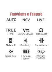 HT125B الرقمية المتعدد السيارات المدى T-RMS 600 فولت NCV الجهد متر المقاومة مكثف هرتز تستر الصوت ضوء إنذار 4000 التهم