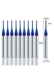 XCAN Corn Milling Machine Cutter 10pcs 0.5/0.8/1.0mm Blue Coated Carbide PCB Router Bits for Wood/Metal Milling Engraving End Mill