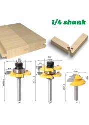3 قطعة 6 مللي متر 1/4 عرقوب عالية الجودة اللسان و الأخدود مشترك الجمعية راوتر بت 1 قطعة 45 درجة قفل ميتري الطريق بت أدوات النجارة