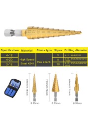 3pcs/set 3-12mm 4-12mm 4-20mm HSS Straight Groove Step Drill Bit Titanium Coated Wood Metal Hole Cutter Core Drill Tool Set