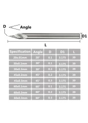 1pc 3.175mm Shank V Shape Tip Carving Cutter 20/30/45/60 Degree Milling Cutter Tungsten Carbide Router Bit PCB 3D Drill Bit