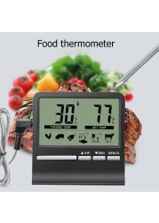 Digital Kitchen Barbecue Food Thermometer Stainless Steel Probe Outdoor BBQ Cooking Oven Meat Food Temperature Alarm Timer