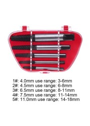 5 قطعة/المجموعة برغي النازع مجموعة التالفة المسمار أداة إزالة الصواميل s مع حقيبة للتخزين المسمار استخراج أداة الترباس مزيل مسامير أداة إزالة الصواميل