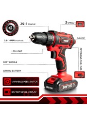 WUSAI 12V 16V 20V Cordless Drill Mini Cordless Electric Screwdriver DC Power Disk Li-ion Battery 3/8 Inch