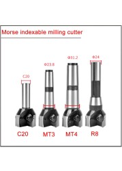 MT3 MT4 R8 C20-20 22 25 28 30 32 35 40 45 50 63 80mm Morse Taper Milling Shank, End Mills for Indexing Opening and Roughing