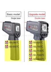 Temperature Gun, Infrared Gun Temperature Measurement Single and Dual Laser Touchless Thermometer 380/550/750/1100/1300/1600 Celsius