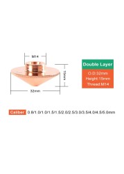 laser nozzle for raytool Dia.32mm caliber 0.8 - 5.0mm single layer/double layers fiber laser cutting heads