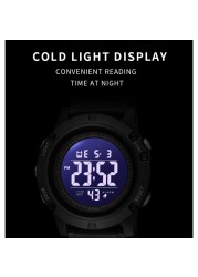 Digital Sports Watches Men 50M Waterproof LED Backlight Stopwatch Alarm Clock Auto Date Wristwatches 1902 Sports Military Watch