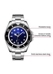 Men's automatic self-wind mechanical stainless steel strap gold silver gradient black blue dial date business watch