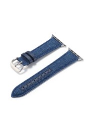 Fashion Denim Bands for Apple Watch Series 6 5 4 3 2 SE 40 44mm Strap for Iwatch 38 42mm Buckle Leather Watches