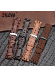 For swatch watchband 23mm New High Quality Mens Soft Waterproof Genuine Leather Watchband Straps Black Brown Cowhide Bracelet