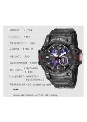 SMAEL 2022 New Men's Watches Dual Time Military Watches 50M Waterproof Men 8007 Shock Resistant Sport Watches Wtach Gifts