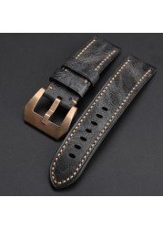 Hand Folded Smoky Gray Leather Watchband Compatible with BAM Bronze Watch Strap 20 22 24 26mm Soft Vintage Bracelet