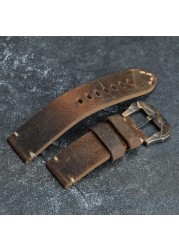 Handmade Crazy Horse Leather Watchband 20 22 24 26mm Brown Calfskin Leather Strap with Bronze Buckle for PAM111 441