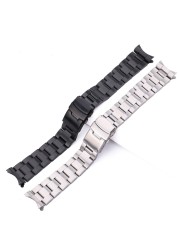 Stainless Steel Curved End Watch Strap Bracelet 20mm 22mm Silver Black Brushed Watches Women Men Metal Watches Accessories