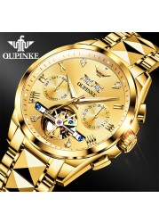 OUPINK Men's Watch 40mm Gold Men Mechanical Watches 50M Waterproof Top Brand Sapphire Glass Stainless Steel Business 142857