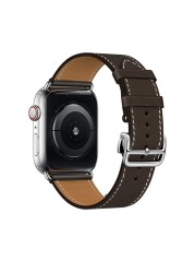 High Quality Genuine Leather Ebene Barenia Single Round Deployment Buckle Strap for iwatch Apple Watch7 6 Se 5 4 3 2 1