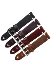 Leather Watchband Black Dark Brown Oil Wax Leather Italian Watch Strap 18mm 20mm 22mm Quick Release Handmade Cowhide Watch Strap