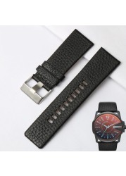 Diesel Watch Band Leather Replacement 26mm 27mm For DZ73 Series Watch Strap Wrist Band Black Brown Watch Belts