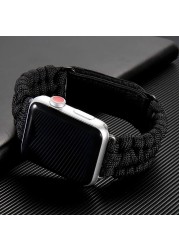 Survival Rope Strap for Apple Watch Band 44mm 40mm 45mm/41mm 42mm 38mm Outdoor Leather Clasp Strap Bracelet iWatch 3 4 5 se 6 7