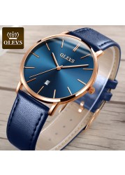 OLEVS Ultra-thin Men Watches Top Brand Fashion Casual Luxury Genuine Leather Japan Quartz Waterproof Wristwatch for Male