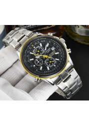 Luxury Japan Brand Men's Quartz Watches Blue Angel World Chronograph Wristwatches Business Casual Steel Leather Band Clock Clock