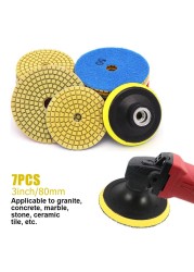 7pcs 80mm dry buffing pad 3 inch sharp type diamond polishing pads for granite marble sanding disc stone