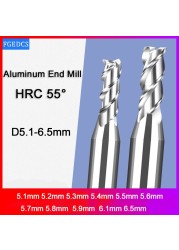 3 Flute End Milling Segment Aluminum 5.1mm 5.2 5.3 5.4 5.5 5.6 5.7 5.8 5.9 6.1 6.5mm Decimal Point Milling Cutter Computer Tools Carbide Cutter