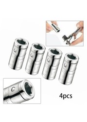 4pcs Ratchet Socket Adapter 6.3mm Square Drive To 1/4" Hex Shank Socket Bit Adapter Quick Release Screwdriver Adapter Holder