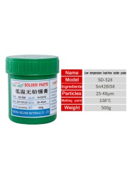 SD-528 Soldering Paste Low Temperature No Clean SMT Lead Free LED SMT Sn42Bi58 + Scraper SMD BGA Soldering Flux Sn42/Bi58 200g or 500g