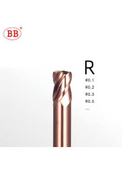 BB Micro Corner Radial End Mill with Long Neck 1mm 1.5mm 2mm R0.1 R0.5 Mini Carbide CNC Cutting Tool