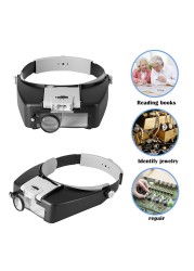 Head Wear Magnifier Adjustable Headband Size Magnifying Lenses Repair Work LED Light Head Lamp High Transparency Lenses