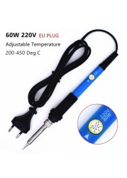 60W 220V Electric Soldering Iron Kit Temperature Adjustable With Soldering Tin Wire 5 Tips Welding Repair Tools EU Plug