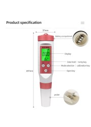 Bluetooth Compatible Meter 4 in1 PH/TDS/EC/Temperature Water Quality Pen APP Smart Control Water Quality Detector for Aquarium