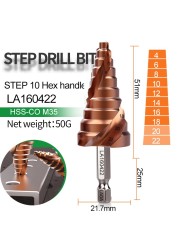 LAOA Pagoda Step Drill Bit 3-13mm 4-22mm 4-32mm HSS-CO M35 Hex Triangle Spiral Grooved Wood Metal Hole Cutter Drilling Tools Set