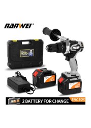 NANWEI 21V 13mm Cordless Drill Industrial Grade Brushless Impact Drill 1/2" Metal Auto Lock Chuck Ice Drill Fishing