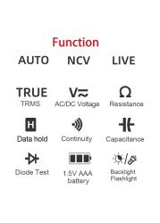 HT125B Smart Multimeter Digital Professional Capacitor Auto Test Range 600V AC DC Voltage Ohm Hz Diode Live Continuity Meter