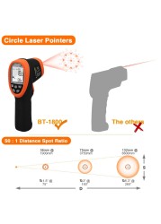 BTMETER BT-1800 ميزان الحرارة الرقمي بالأشعة تحت الحمراء 50:1 عدم الاتصال مقياس الحرارة الأشعة تحت الحمراء ليزر اختبار درجة الحرارة العالية بندقية-58 درجة فهرنهايت ~ 3272 درجة فهرنهايت