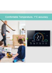 منظم حرارة ذكي wi-fi قابل للتحويل مع تطبيق ، تحكم صوتي ، إضاءة خلفية LCD ، غلاية ماء/غاز ، منظم حرارة